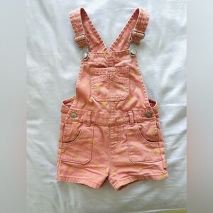 Wonder Nation Kids Pink Denim Floral Embroidered Cotton Jean Overalls Shorts- 4T
